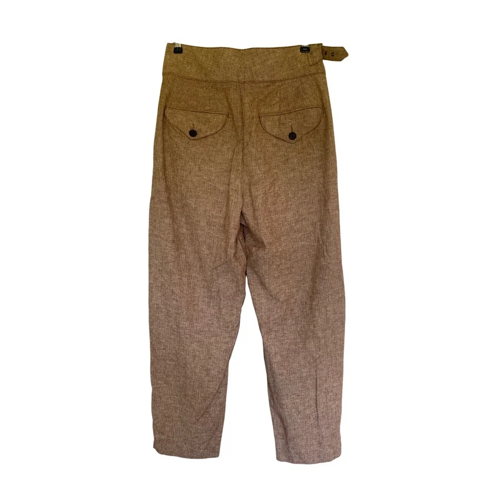 Banana Republic Brown Herringbone Linen Blend Wide Leg Pleated Pants Trousers 10